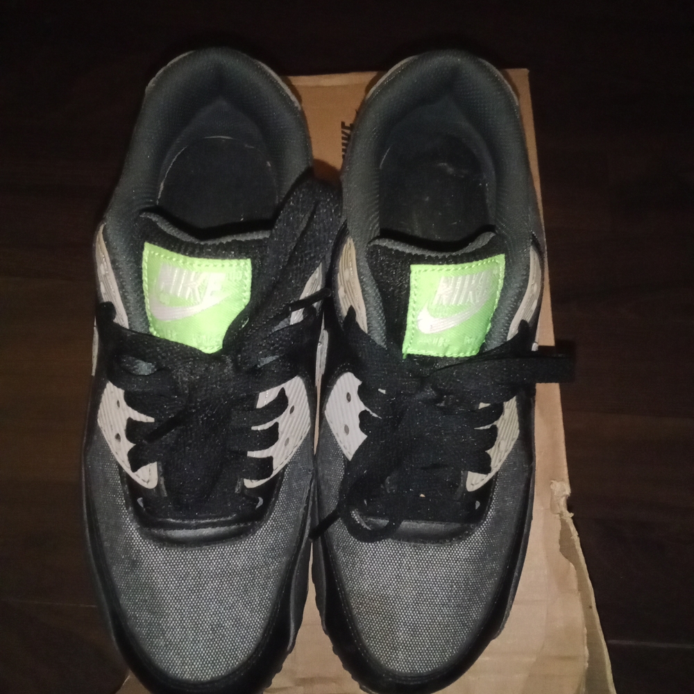 Nike Air Max 90 Kids Black, Gray and Neon Green Sneakers